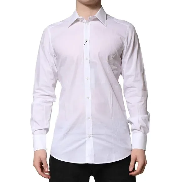 Dolce & Gabbana White Cotton GOLD Long Sleeves Formal Shirt